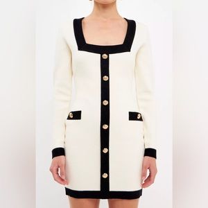 Endless Rose Square Neck Knit Contrast Dress Cream/Black